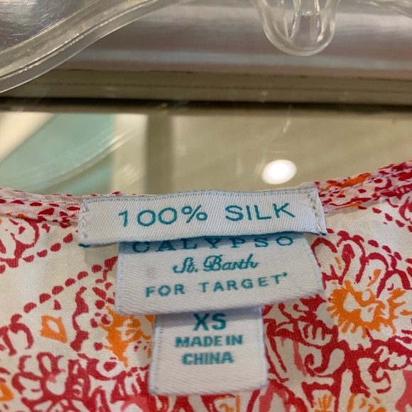 Calypso St. Barth Target Printed Silk Popover Top - Picture 3 of 6